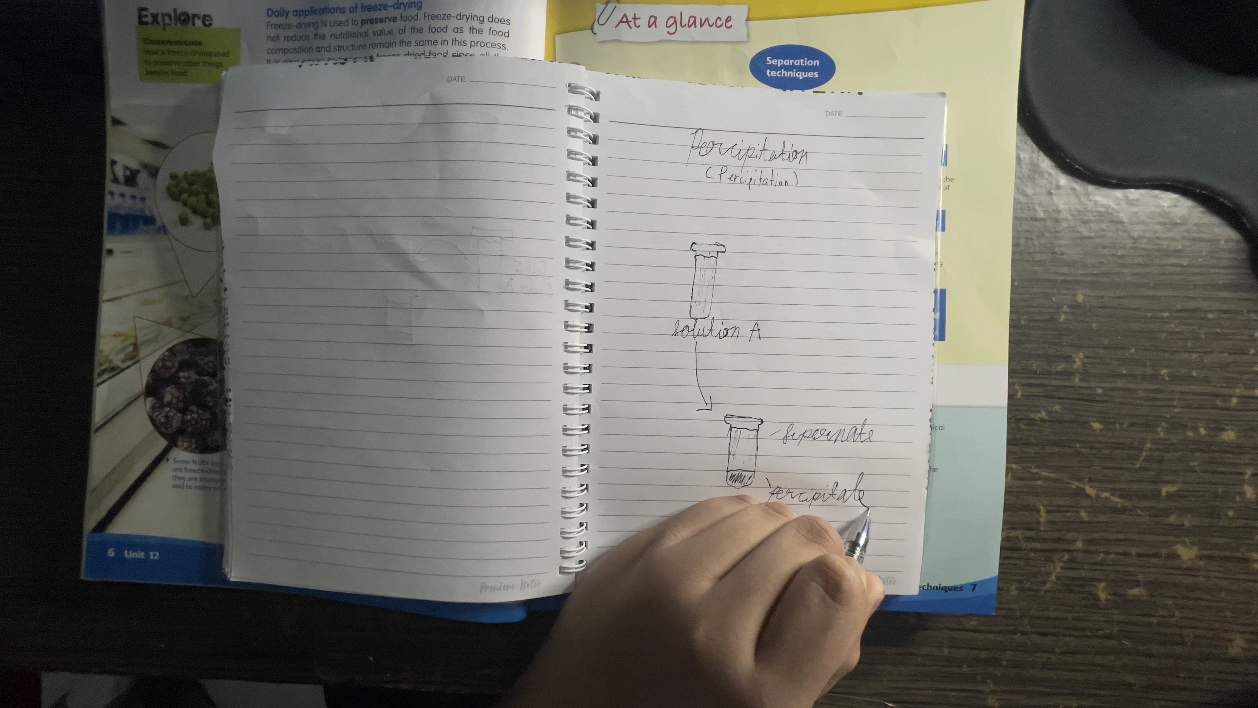 A notebook with handwritten figures