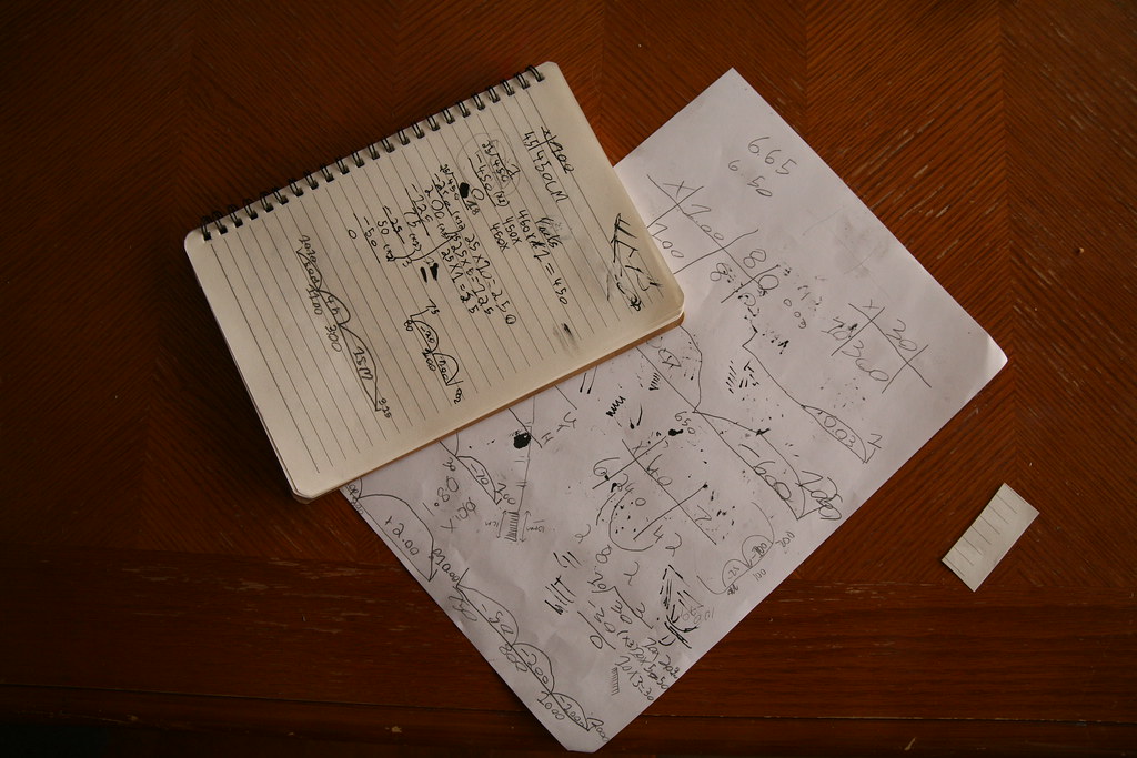 A calculator beside a notebook