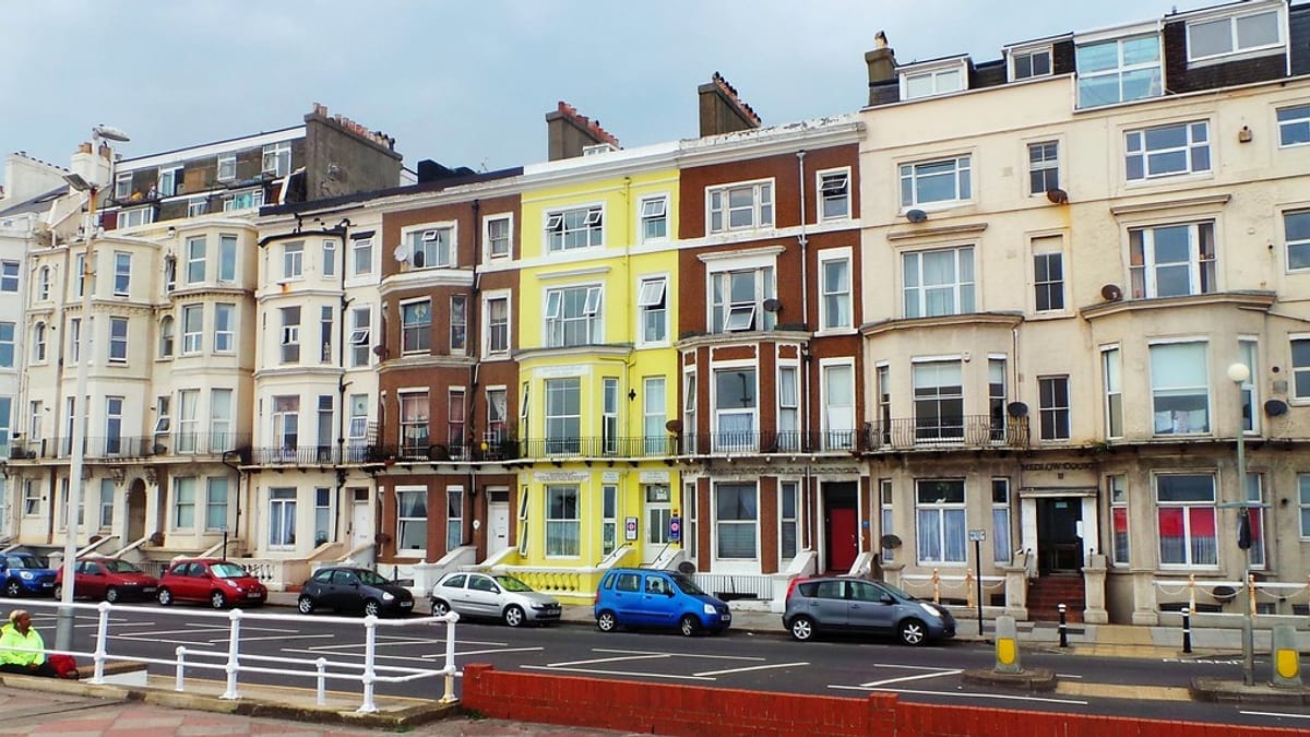 A row of terraced houses on a residential street
