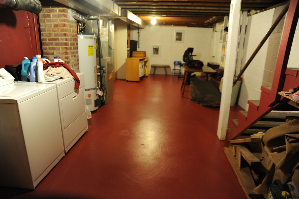 A water heater in a basement